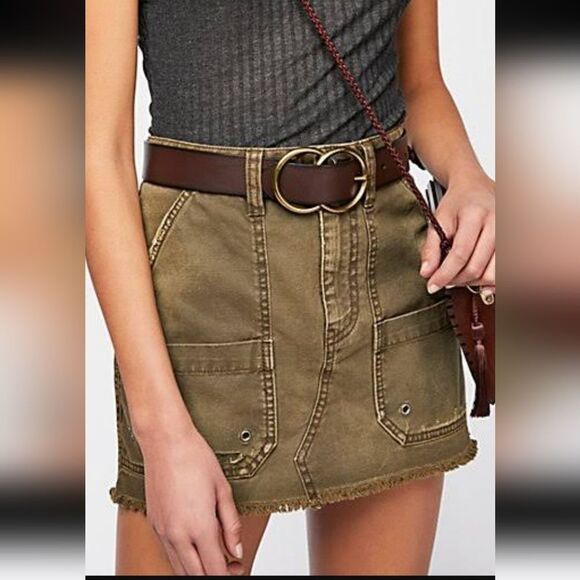 Free People Tahini Green Denim Canvas Frayed Hem Mini Skirt 27 (box12) - Picture 11 of 11